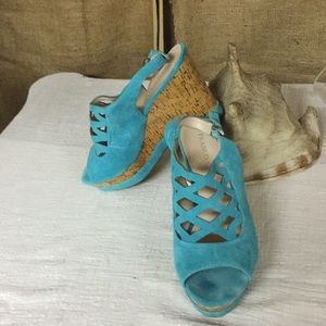 Turquoise Suede Wedge Heels